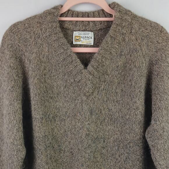 De Loux VTG 1950s 100% Alpaca V-Neck Sweater Heather Taupe WPL1276 - Picture 3 of 7